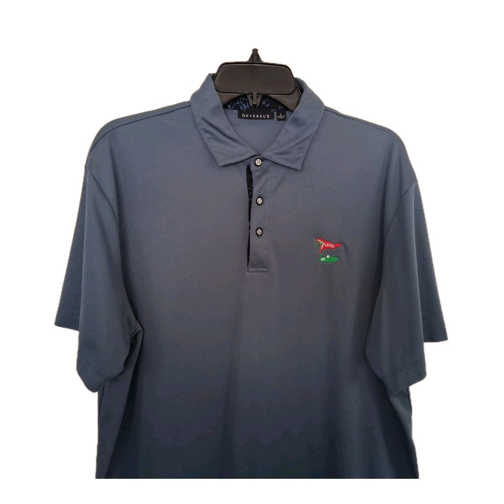 Devereux Golf Polo Shirt Men's Large Blue Stretch Los Angeles Country Club Logo